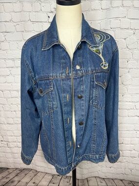 Don’t Mess With Texas Martini Embroidered Denim Jacket Blue Size Large